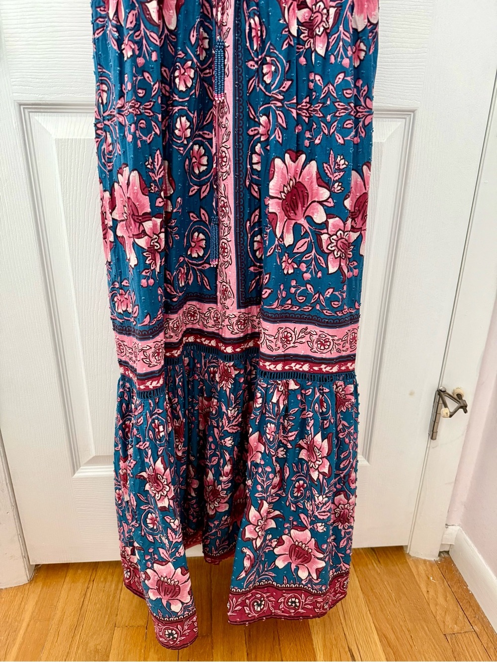 Farm Rio Floral Print Pink and Blue Long Maxi Dress Size Large - Picture 6 of 11